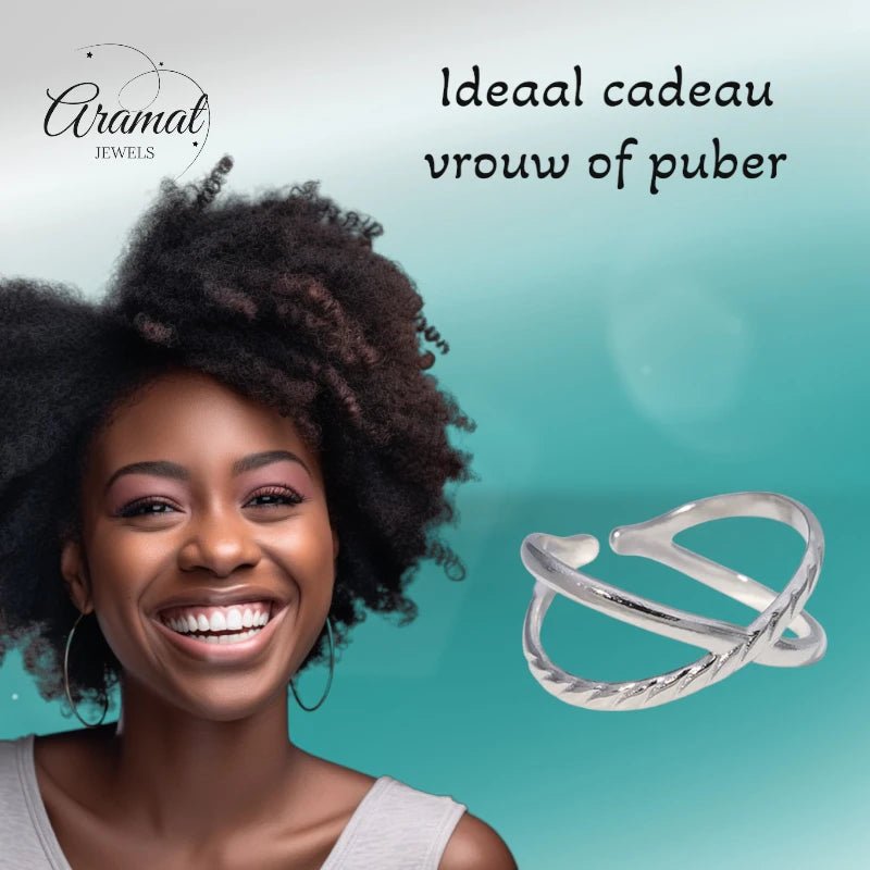 Stalen Verstelbare Open Ring - Glad & Gestreept - One Size - ring253 - 160891 - Ringen kopen