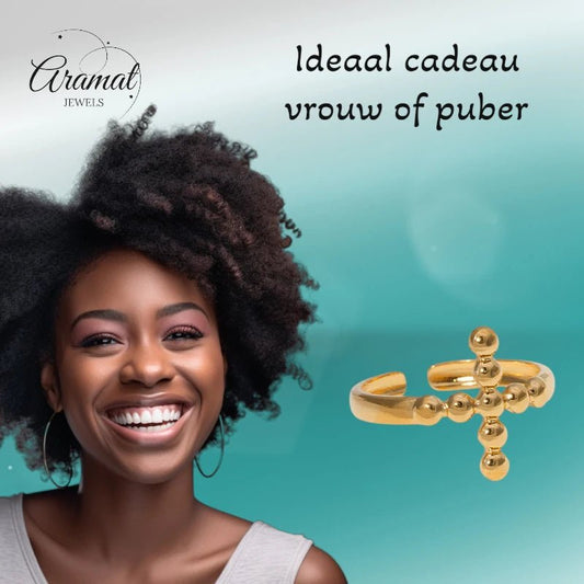 Stalen Verstelbare Open Ring - Kruis van Dots - One Size - ring293 - 161596 - Ringen kopen