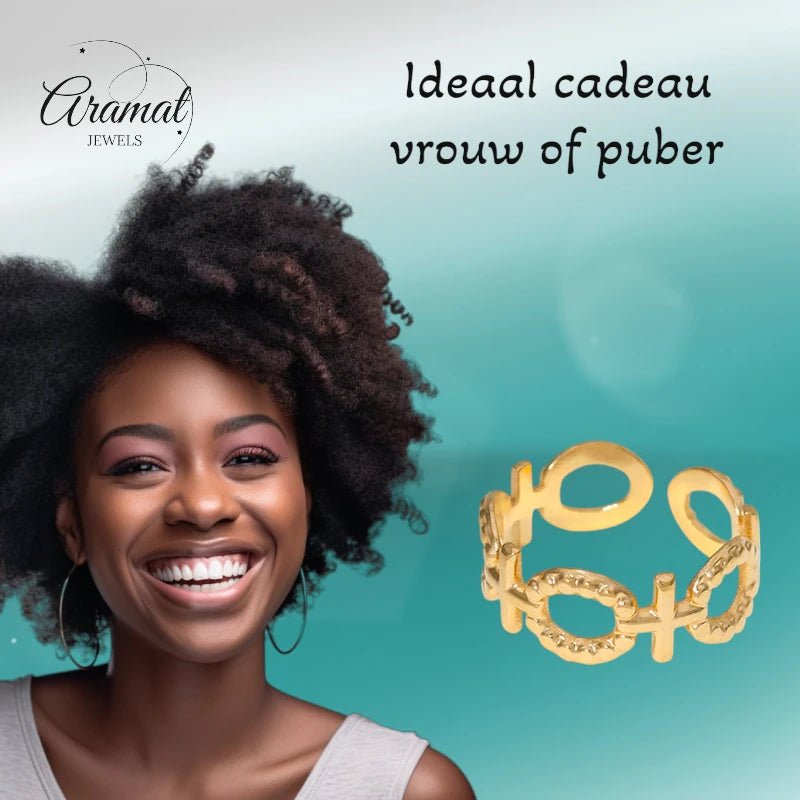 Stalen Verstelbare Open Ring - Schakel Motief & Dots - One Size - ring274 - 161594 - Ringen kopen