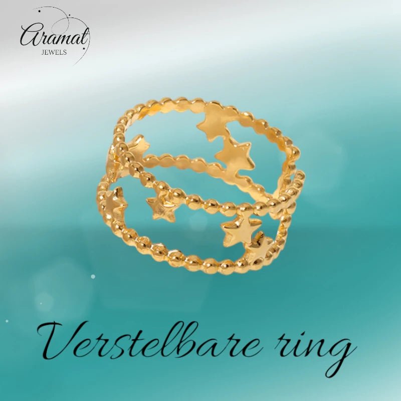 Stalen Verstelbare Open Ring - Sterretjes & Dots - One Size - ring277 - 161335 - Ringen kopen