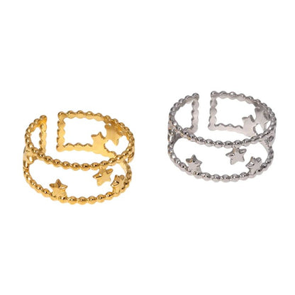 Stalen Verstelbare Open Ring - Sterretjes & Dots - One Size - ring277 - 161335 - Ringen kopen