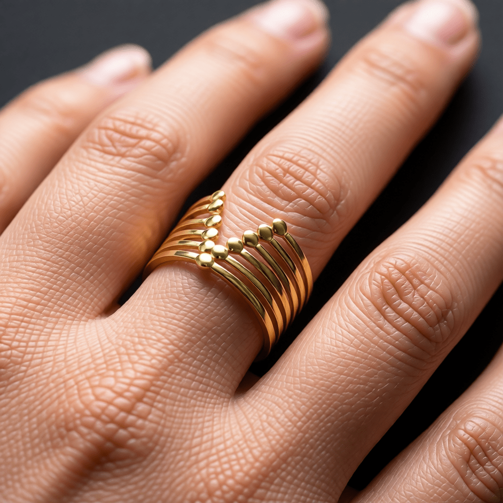 Stalen Verstelbare Open Ring - V - Shape & Dots - One Size - Aramat Jewels - Ringen - cadeautip