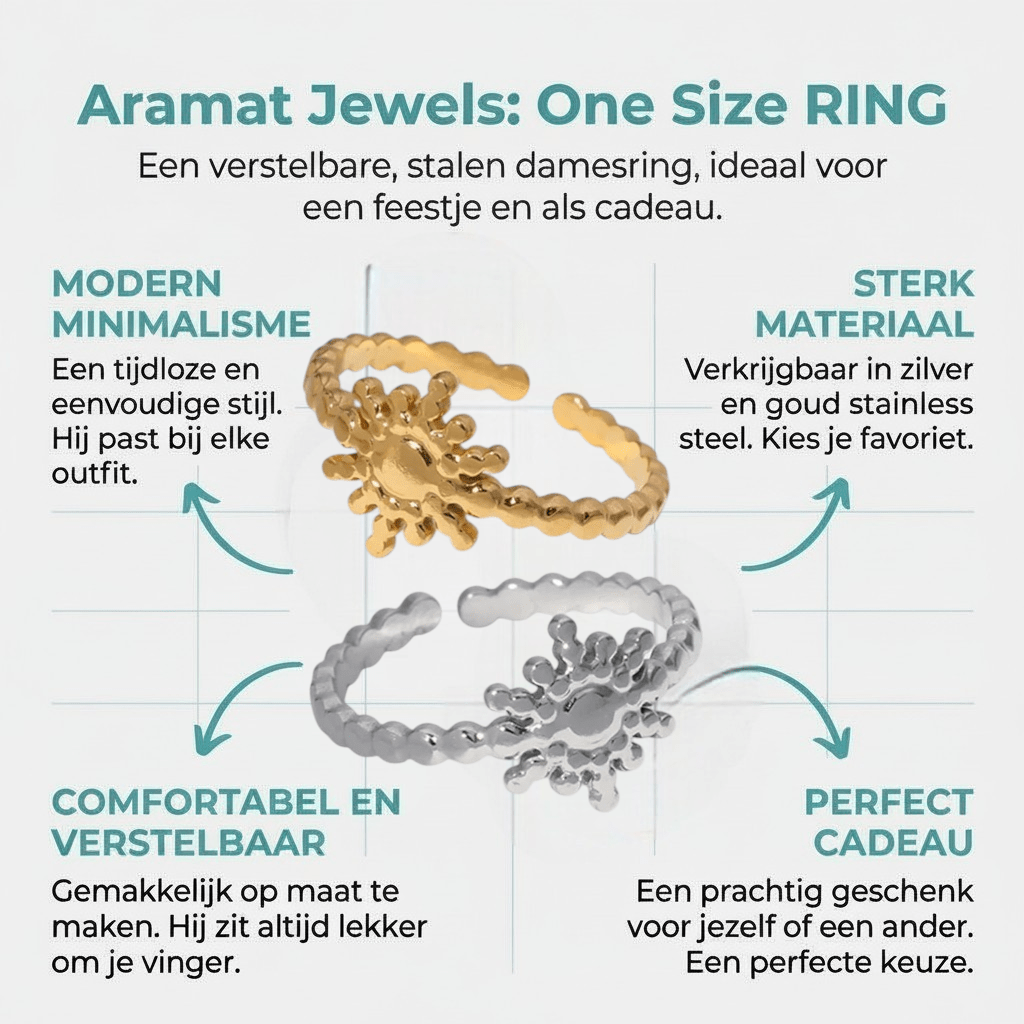 Stalen Verstelbare Open Ring - Zon & Dots - One Size - Aramat Jewels - Ringen - cadeautip