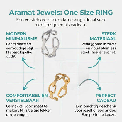 Stalen Verstelbare Open Schakel Ring - One Size - RVS - Aramat Jewels - Ringen - cadeautip