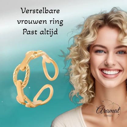Stalen Verstelbare Open Schakel Ring - One Size - RVS - ring251 - 161437 - Ringen kopen