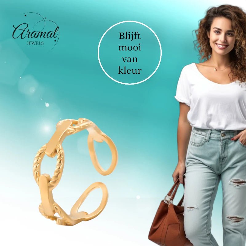 Stalen Verstelbare Open Schakel Ring - One Size - RVS - ring251 - 161437 - Ringen kopen