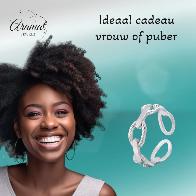 Stalen Verstelbare Open Schakel Ring - One Size - RVS - ring251 - 161437 - Ringen kopen