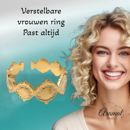 Stalen Verstelbare Ring - Bewerkte Cirkels - One Size - ring245 - 161624 - Ringen kopen