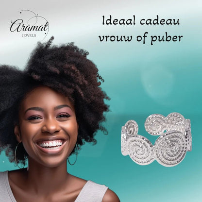 Stalen Verstelbare Ring - Gedraaide Cirkels - One Size - ring241 - 160827 - Ringen kopen