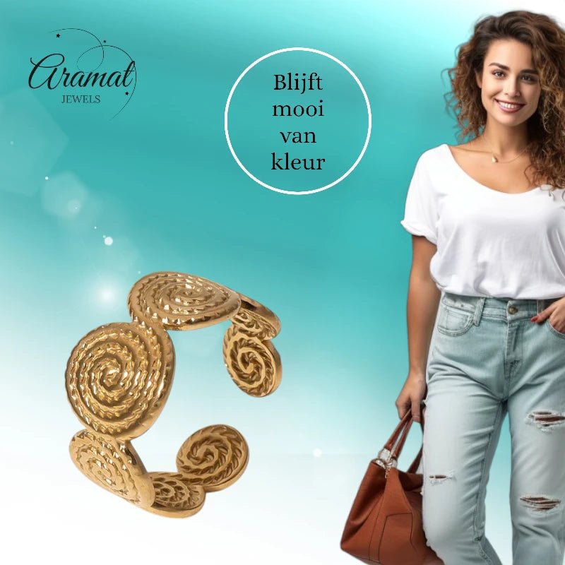 Stalen Verstelbare Ring - Gedraaide Cirkels - One Size - ring241 - 160827 - Ringen kopen