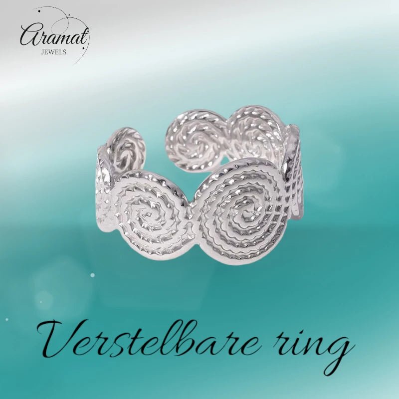 Stalen Verstelbare Ring - Gedraaide Cirkels - One Size - ring241 - 160827 - Ringen kopen