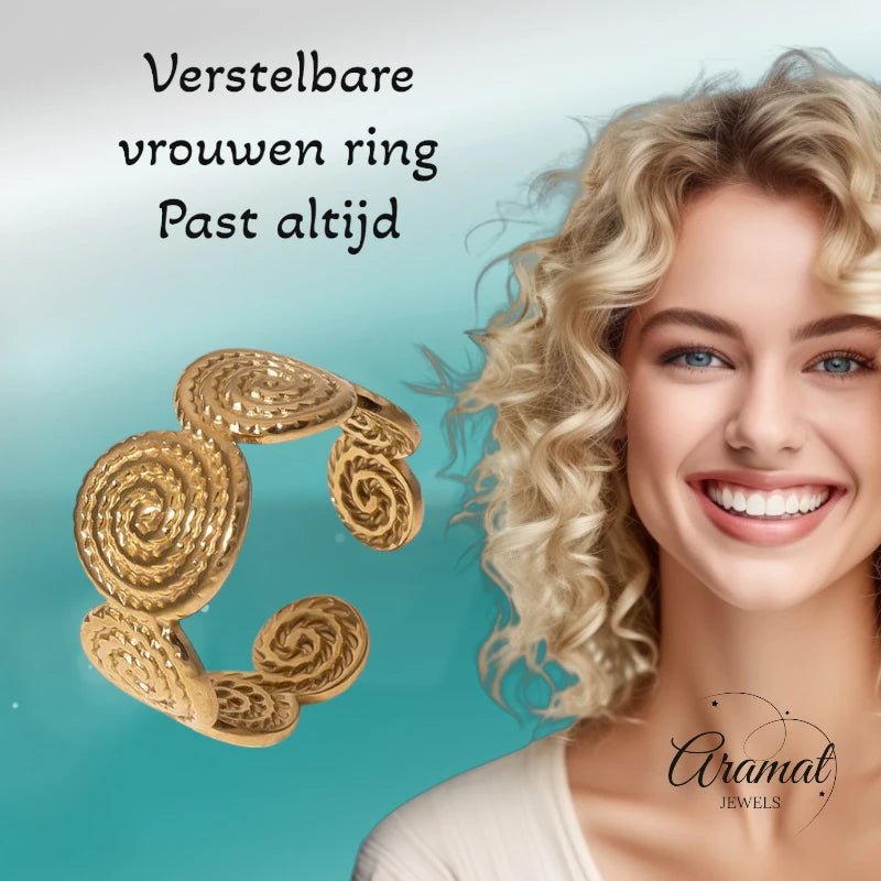 Stalen Verstelbare Ring - Gedraaide Cirkels - One Size - ring241 - 160827 - Ringen kopen
