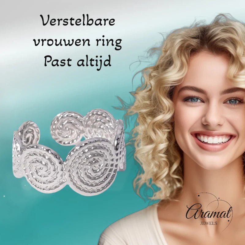 Stalen Verstelbare Ring - Gedraaide Cirkels - One Size - ring241 - 160827 - Ringen kopen
