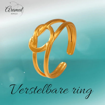 Stalen verstelbare ring - geknoopt hartje - ring229 - Ringen kopen# - Zilverkleur - alles - cadeau