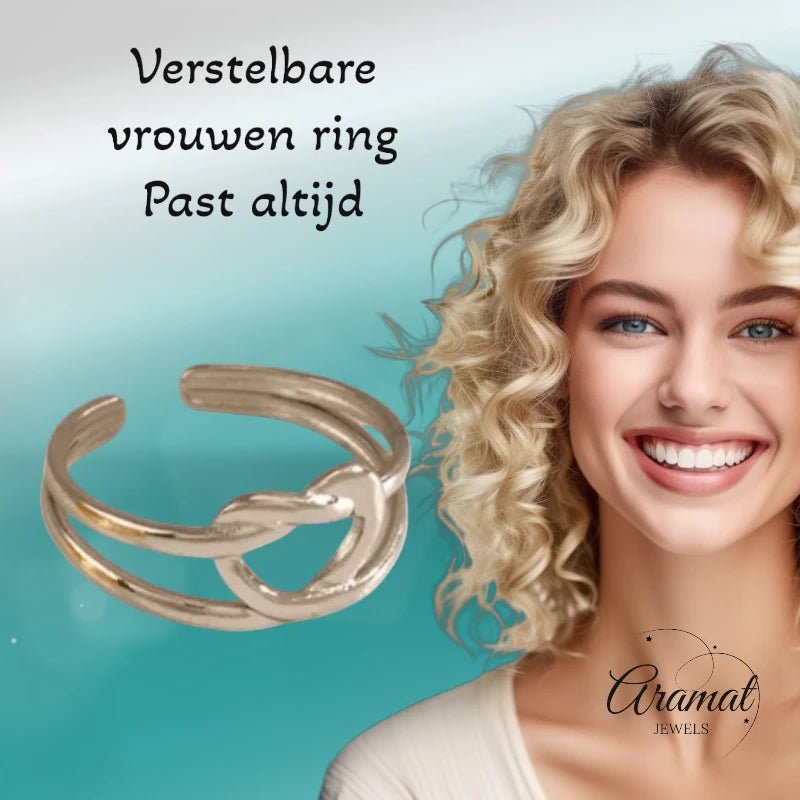 Stalen verstelbare ring - geknoopt hartje - ring229 - Ringen kopen# - Zilverkleur - alles - cadeau