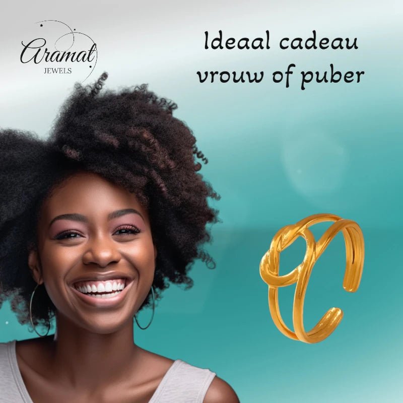 Stalen verstelbare ring - geknoopt hartje - ring229 - Ringen kopen# - Zilverkleur - alles - cadeau