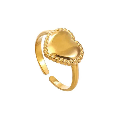 Stalen verstelbare ring - hart met bolletjes rand - ring236 - tm - ZN034 - Ringen kopen# - Zilverkleur - alles - cadeau