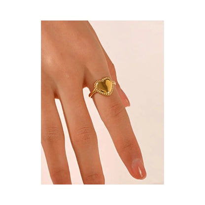 Stalen verstelbare ring - hart met bolletjes rand - ring236 - tm - ZN034 - Ringen kopen# - Zilverkleur - alles - cadeau