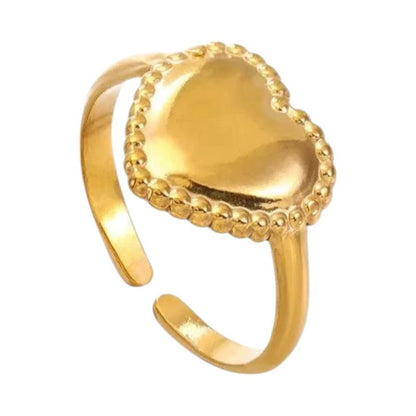 Stalen verstelbare ring - hart met bolletjes rand - ring236 - tm - ZN034 - Ringen kopen# - Zilverkleur - alles - cadeau