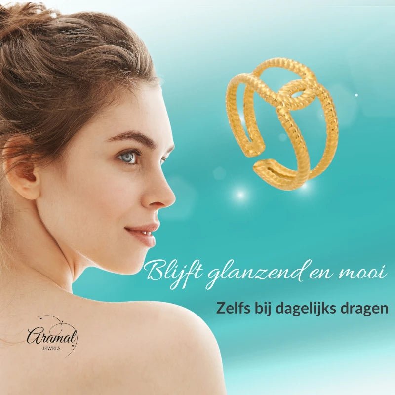Stalen verstelbare ring - knoop met motief - ring233 - tm - ZN085 - Ringen kopen# - Goudkleur - alles - bali