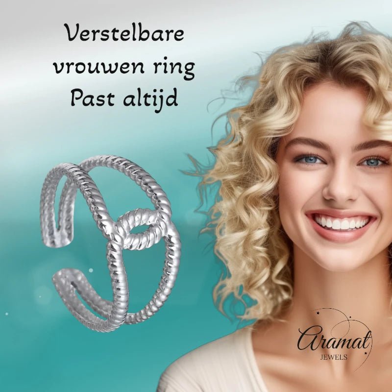 Stalen verstelbare ring - knoop met motief - ring233 - tm - ZN085 - Ringen kopen# - Goudkleur - alles - bali