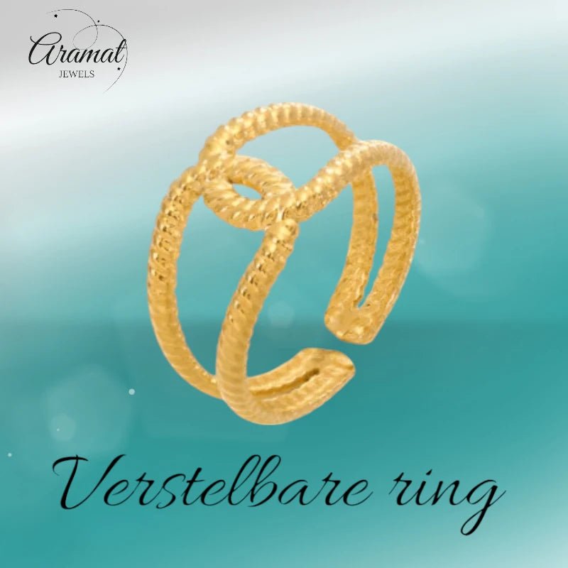 Stalen verstelbare ring - knoop met motief - ring233 - tm - ZN085 - Ringen kopen# - Goudkleur - alles - bali