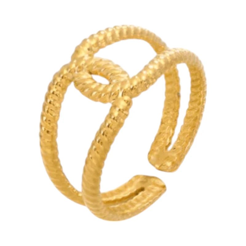 Stalen verstelbare ring - knoop met motief - ring233 - tm - ZN085 - Ringen kopen# - Goudkleur - alles - bali