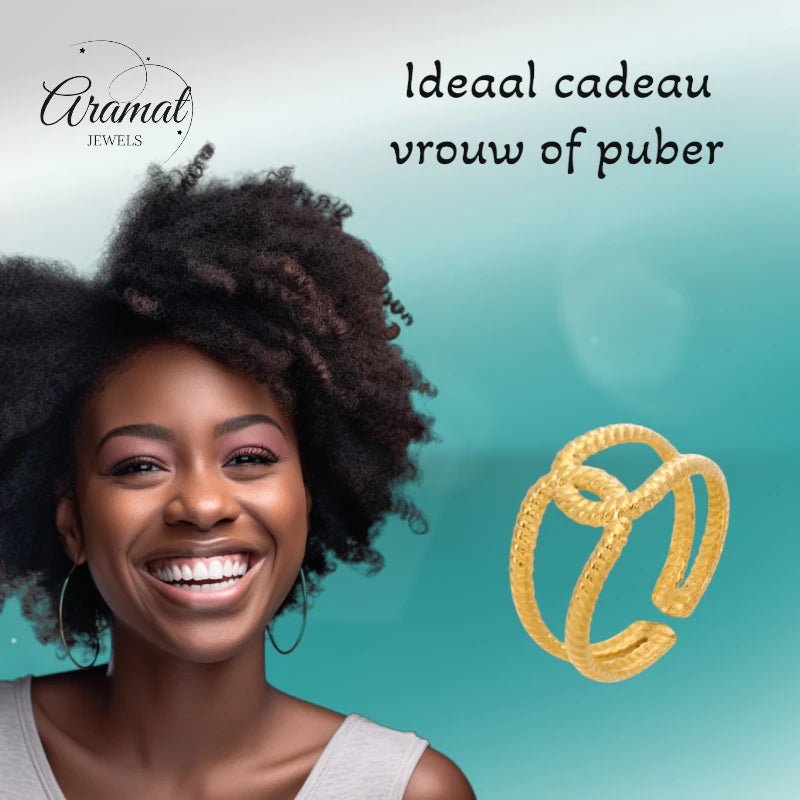 Stalen verstelbare ring - knoop met motief - ring233 - tm - ZN085 - Ringen kopen# - Goudkleur - alles - bali