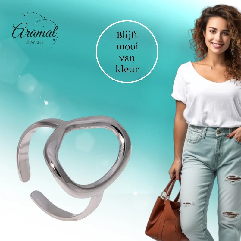 Stalen Verstelbare Ring - Ovale Cirkel - One Size - ring239 - 73892 - Ringen kopen