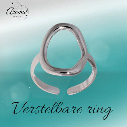Stalen Verstelbare Ring - Ovale Cirkel - One Size - ring239 - 73892 - Ringen kopen