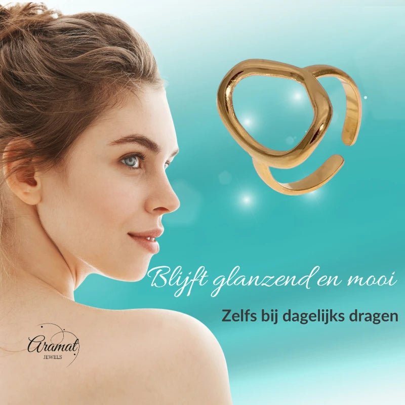 Stalen Verstelbare Ring - Ovale Cirkel - One Size - ring240 - 73900 - Ringen kopen