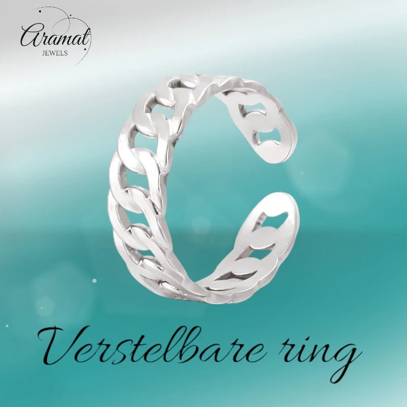 Stalen Verstelbare Schakel Ring - One Size - RVS - ring249 - 161114 - Ringen kopen