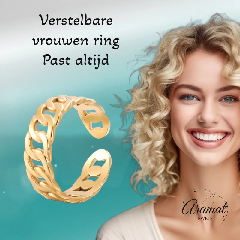Stalen Verstelbare Schakel Ring - One Size - RVS - ring249 - 161114 - Ringen kopen