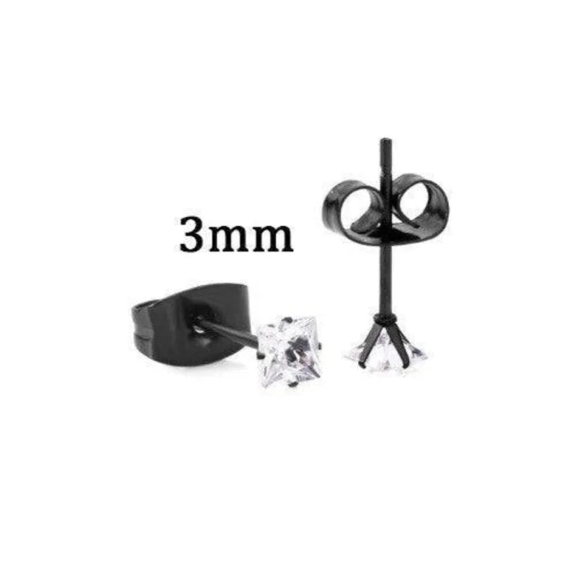 Earrings – Stainless Steel Black Color with Square Zirconia (3mm)