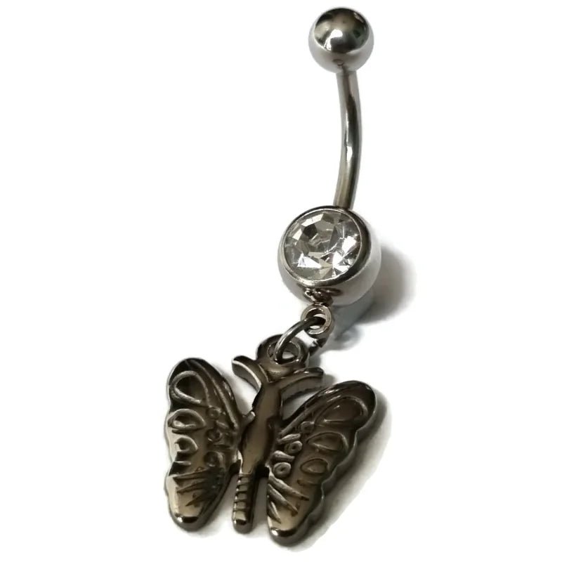 Een vlinderbuikring met een kristallen steen