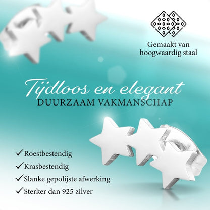 Stalen Zilverkleurige Sterren Oorbellen - Tijdloos Cadeau - oor3203 - SSE113 - Oorbellen kopen