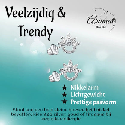 Stalen zirkonia Oorbellen 10mm - schroefsluiting - oor6276 - 72445 - Oorbellen kopen# - 10mm - alles - bloem