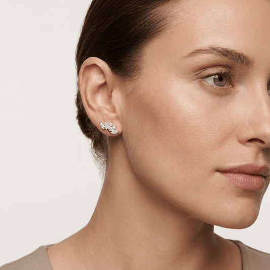 Stalen Zirkonia Waaiertjes Oorbellen 10mm Schroefsluiting - Aramat Jewels - Oorbellen - cadeautip