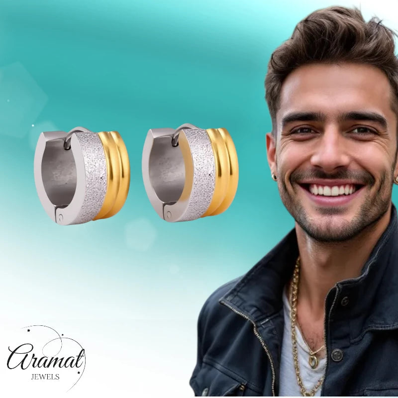 Earrings – Steel Huggies Bicolor Stripes (13mm)