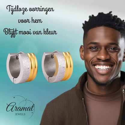 Earrings – Steel Huggies Bicolor Stripes (13mm)