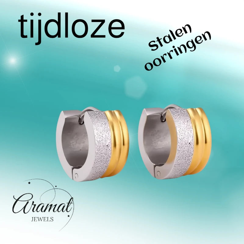 Earrings – Steel Huggies Bicolor Stripes (13mm)