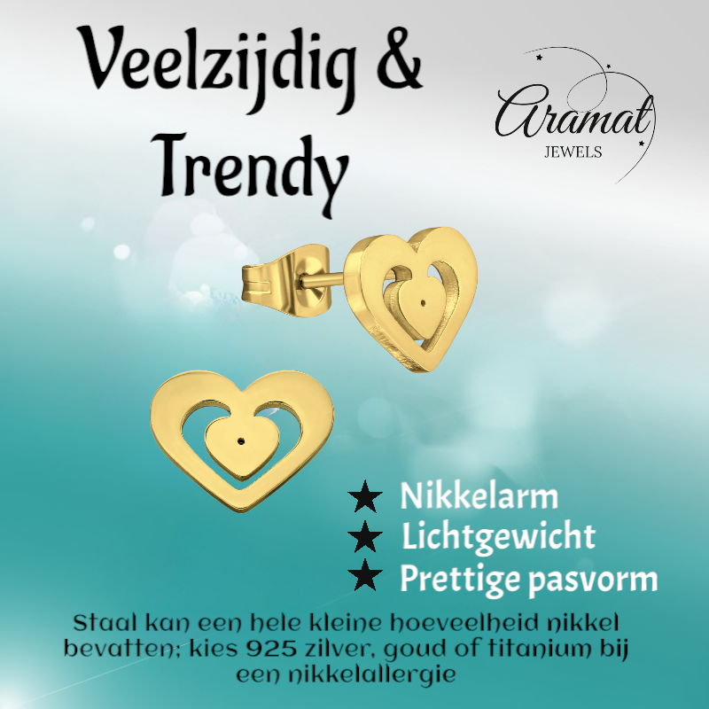 Gold-colored heart stud earrings – 11x9mm stainless steel