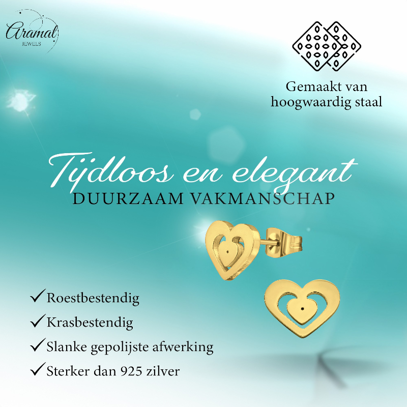 Gold-colored heart stud earrings – 11x9mm stainless steel