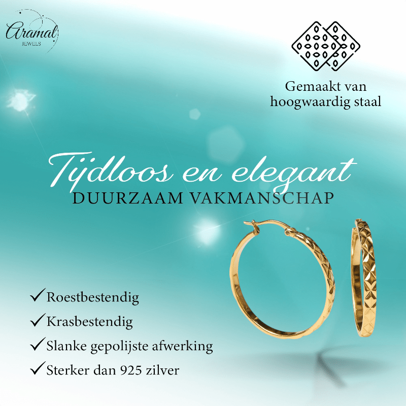 Statement Creolen 35mm Goudkleur met Ruitpatroon - XL Oorringen - Aramat Jewels - Oorringen - cadeautip