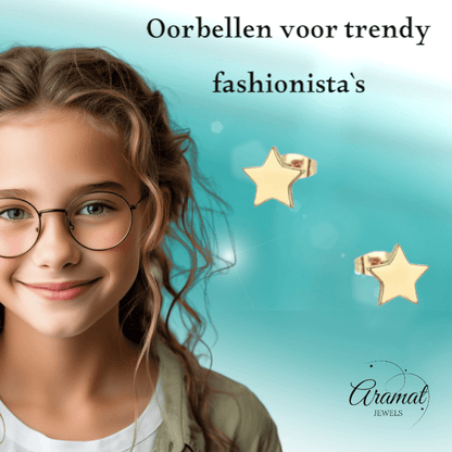 Ster oorstekers goudkleur staal – 4mm mini - Aramat Jewels - Oorbellen - cadeautip