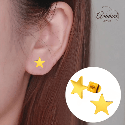 Ster oorstekers goudkleur staal – 8mm sprankelend - Aramat Jewels - Oorbellen - cadeautip