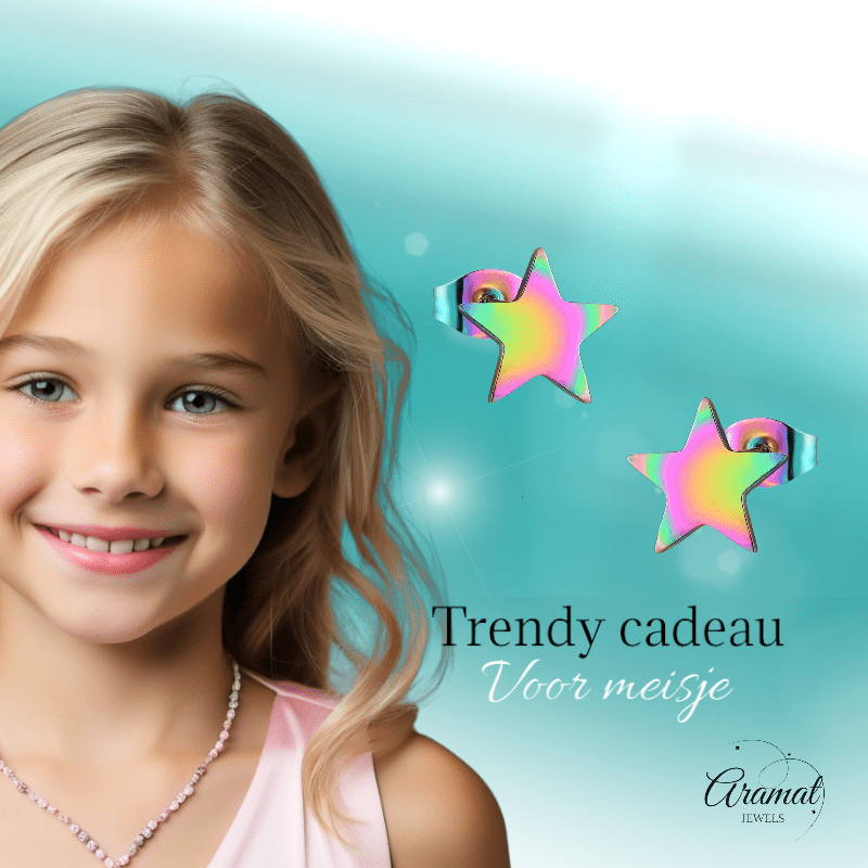 Ster oorstekers multikleur staal – 7mm compact - Aramat Jewels - Oorbellen - cadeautip