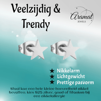 Ster oorstekers zilverkleur RVS – 6mm tijdloos - Aramat Jewels - Oorbellen - cadeautip