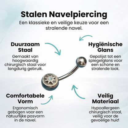 Piercing nombril en acier étoile avec zircon bleu