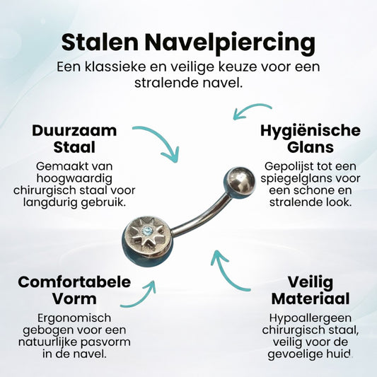 Piercing nombril en acier étoile avec zircon bleu